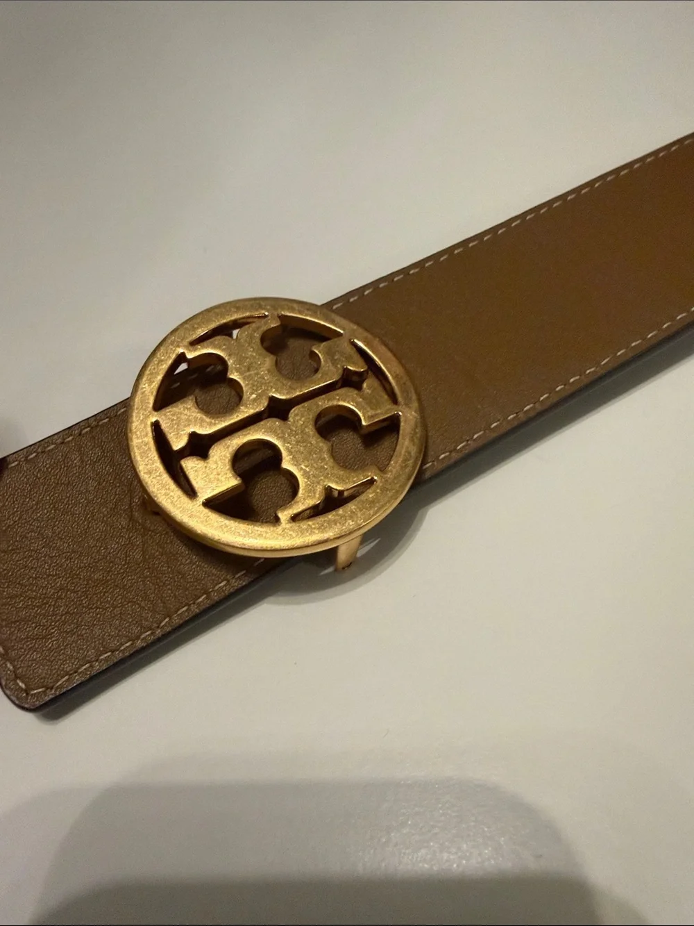 Tory Burch Reversible Logo Monogram Belt with Gold Logo